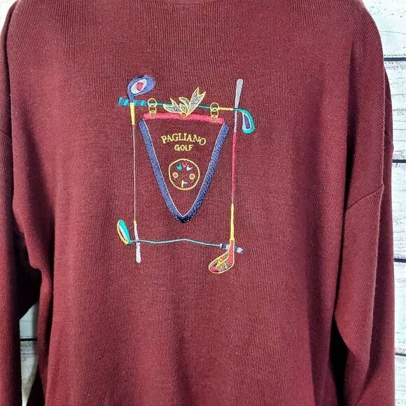 Vintage Pagliano Golf Sweater XXL Burgundy Mock Neck Pullover Korea Acrylic - Picture 2 of 5